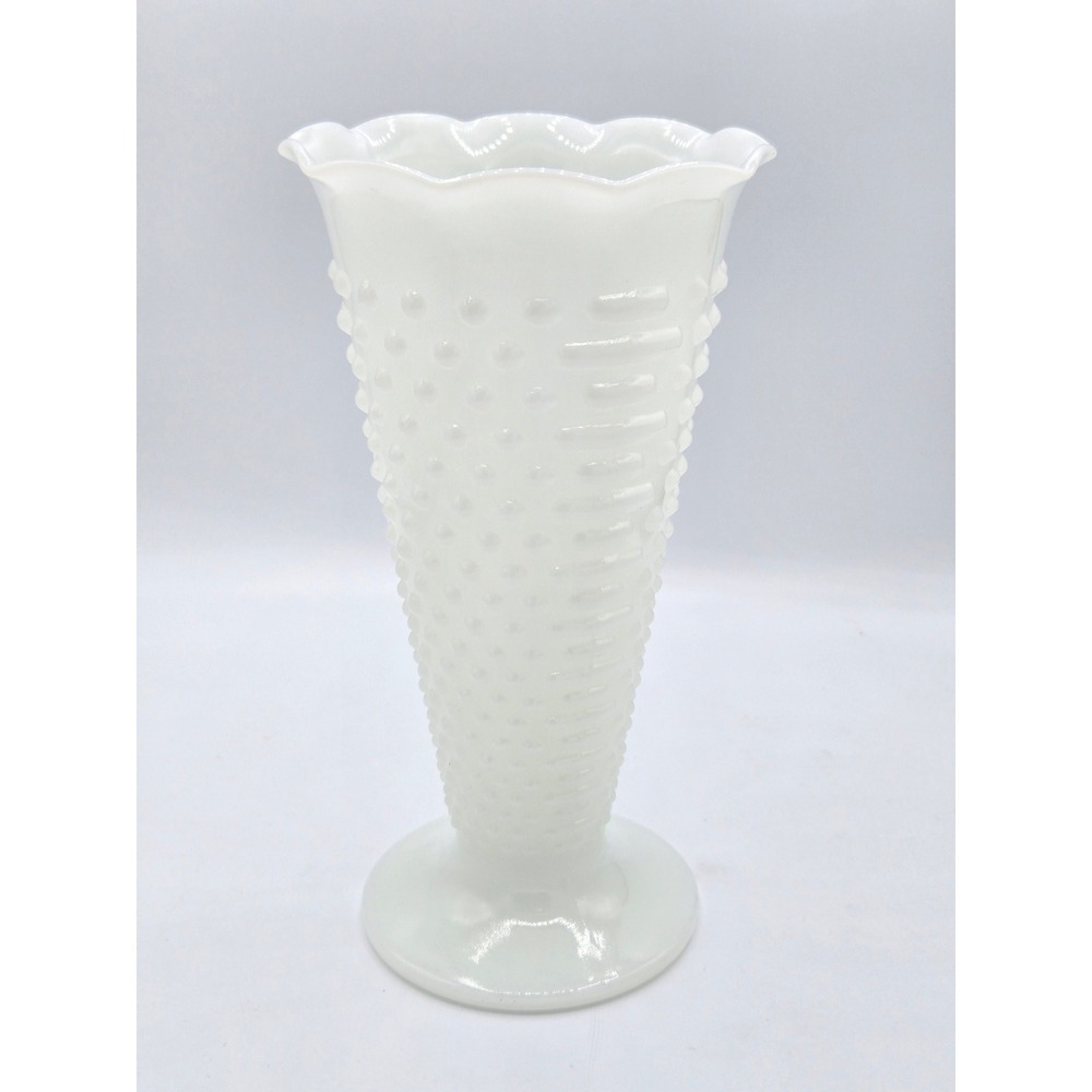 Vintage Milk Glass Hobnail Vase Ruffled‎ Edge Bud Vase Table Decor